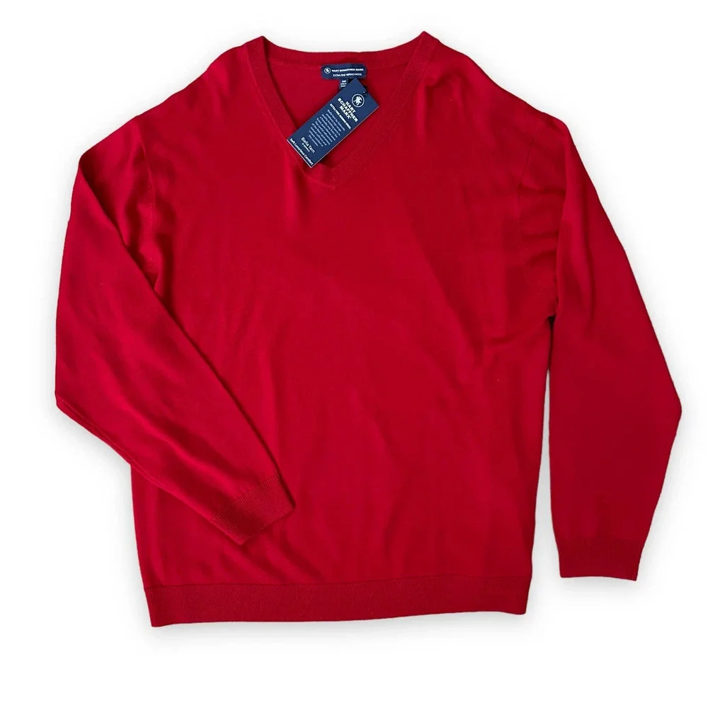 Hart Schaffner Marx Extra Fine Merino Wool V-Neck Sweater Mens Size 4XT Tall Red